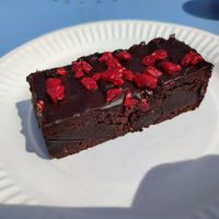 Vegan Raspberry Brownie at Dreamboat in Rhosneigr
