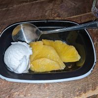 Poached pineapple (vegan version) at Turtle Bay in Sheffield