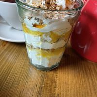 Close up of the peach cranachan #Veganuary at Frogmoon in Aberdeen
