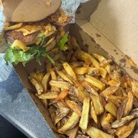 Bacon plant 2.0 burger (with a GF bun) + fries at Honest Burgers - Bank in London