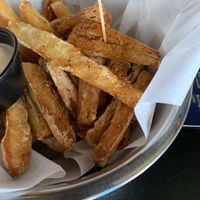 Yuca fries- dipping sauce not vegan  at Capo's Tacos in Hot Springs