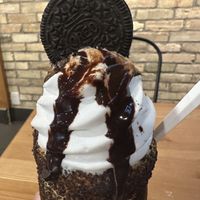 Oreo chocolate chimney cone, with vegan vanilla soft serve.   at Eva's Original Chimneys in Mississauga