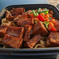 Noodle bowl with marinated tofu (3x) at Tuk Tuk Eatery in San Diego