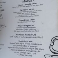 Vegan main courses at Thomas Grill in Kos