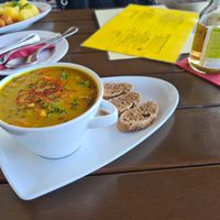 Vegetable curry with roasted bread at Café Winuwuk in Bad Harzburg