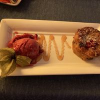 Vegan apple cake with berry sorbet - so good!  at Café Winuwuk in Bad Harzburg