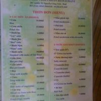 menu at Thanh Lieu in Hue
