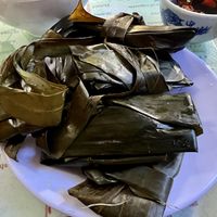 Inside is a glutinous rice with a filling- tasted like mock fish   at Thanh Lieu in Hue