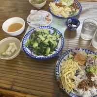 2 plates of rice, spring rolls, and fried mushroom with cabbage for only 65k. Free soup.  at Thanh Lieu in Hue