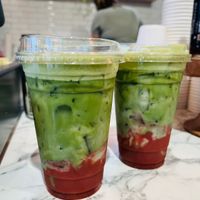 Strawberry Matcha Latte with oat milk at Val’s. 🍓 Best matcha in town, hands down!   at Val's Bakery in Dayton