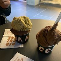 Pistachio and chocolate.   at Piccolina Gelateria in Melbourne