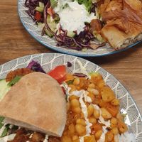 Daily dish and two borek (with eggplant and spinach) at Köstlich Vegan in Tubingen