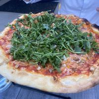 Arugula (wilted down and easier to eat than looks), rosemary potatoes and melted onions  at Ghost Box Pizza in Lafayette