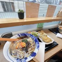 Hot udon and tempura   at Kamakiri Hakata Udon in Paris