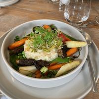 Zuckerschoten-Erbsen-Risotto, Morcheln
sautierte Bondkartoffeln, Spargel & Pinien  at Zum Lamm in Muggensturm