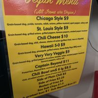 Vegan menu  at Steve's Hot Dogs in St Louis