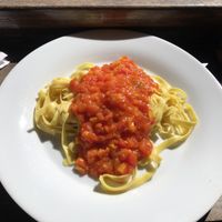 Tallarines Napoli. at Koricancha in Ollantaytambo