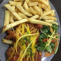 Schnitsel with salad and gravy .  at Sturgeon View in Dunkeld