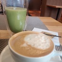 Soy latte and green juice at Greeno in Ulaanbaatar