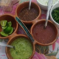 Salsas picantes at Taco Verde in Morelia