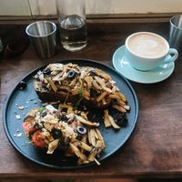Mushroom queen with vegan cream cheese and oat cappuccino   at Good Eats in Hoi An