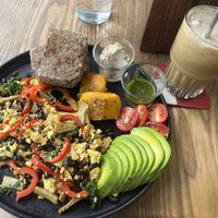 Vegan breakfast with gluten free bread, with coconut condensed milk coffeee  at Good Eats in Hoi An