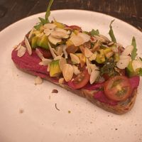 Beetroot hummus sourdough   at Good Eats in Hoi An
