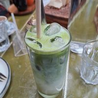 Iced soy milk pistachio matcha latte at Ottoman Coffeehouse in Glasgow