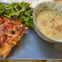 lasagna and leek soupp  at Art Kuha Odeon in Izola