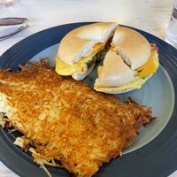 Vegan bagel sandwich made with Just Egg - super good  at Watusi in Hilton Head Island