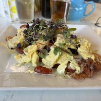 Mediterranean hash with “Just Egg” and vegan cheese  at Watusi in Hilton Head Island