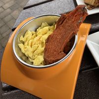 Dog friendly breakast- sweet potato treat & egg  at Watusi in Hilton Head Island