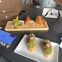 Green ones are vegan! Croquette pinxtos (my personal fave). They’d just sold out of the other vegan options so had two of the same but they were very tasty!   at Negresco in Bilbao