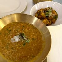 Takda Dal (lentils) + Aloo Gobi (potatoes and cauliflower) + Mushroom rice at Kathmandu Cánovas in Valencia