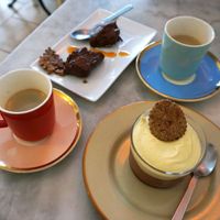 Desserts: Trio du jour + Chocolate cake + Coffee at Cafe Ginger in Paris
