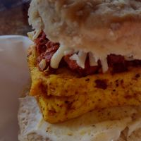 Flavorful breakfast sandwich with them most buttery homemade biscuit at The Chunky Scone in Highland Park