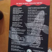 Menu as of December 2025 at Sushi Maro in Vancouver