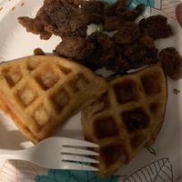 Half the chickn and waffles, chickn had no taste at Fern Flavors from the Garden in Charlotte