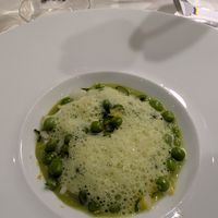 Crema di piselli, con piselli freschi crudi ed emulsione di baccelli e zeste di limone at Ristorante Corallo in Vallecrosia