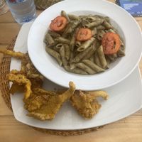 Pesto penne w/ crispy oyster mushrooms  at Mahorgany - Afrikiko Complex in Accra