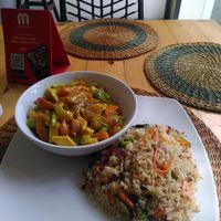 Curry tofu with lime fried rice at Mahorgany - Afrikiko Complex in Accra