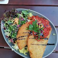 Tellerrösti with salad and tomato ragout at HirschKeller in Schweinfurt
