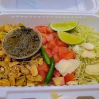 Tea Leaf Salad! So good! Order it w/o shrimp paste to make it vegan at Burmese Bites - Food Stall in Queens