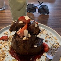 Matcha Golden Latte and Banana Bread French Toast  at Anchor Cafe in Inverness