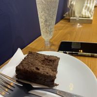 Brownie (and complimentary fizz last Christmas)  at Amicis in Todmorden