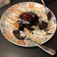 vegan warm chocolate cake with coconut joghurt & passion fruit sauce   at Enchilada in Dresden
