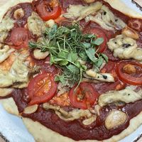 Eggplant pizza  at Saramago Cafe Bar in Glasgow