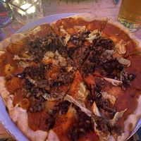 Haggis, Brussel sprout and fennel pizza   at Saramago Cafe Bar in Glasgow