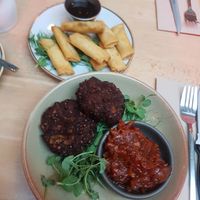 Spring rolls and Harris at Saramago Cafe Bar in Glasgow