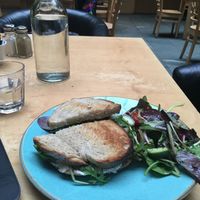Vegan Classic Reuben - with tempeh rashers, sauerkraut, mustard mayonnaise and mixed leaves served on
homemade crusty bread (£6) at Saramago Cafe Bar in Glasgow
